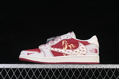All categories Air Jordan Jordan series basketball shoes Air Jordan 1 Low High-end customized low-top sneakers Air Jordan 1 Low AJ1 Joe 1 Year of the Horse limited edition wine red and white contrast low-top retro basketball shoes JP2026-120